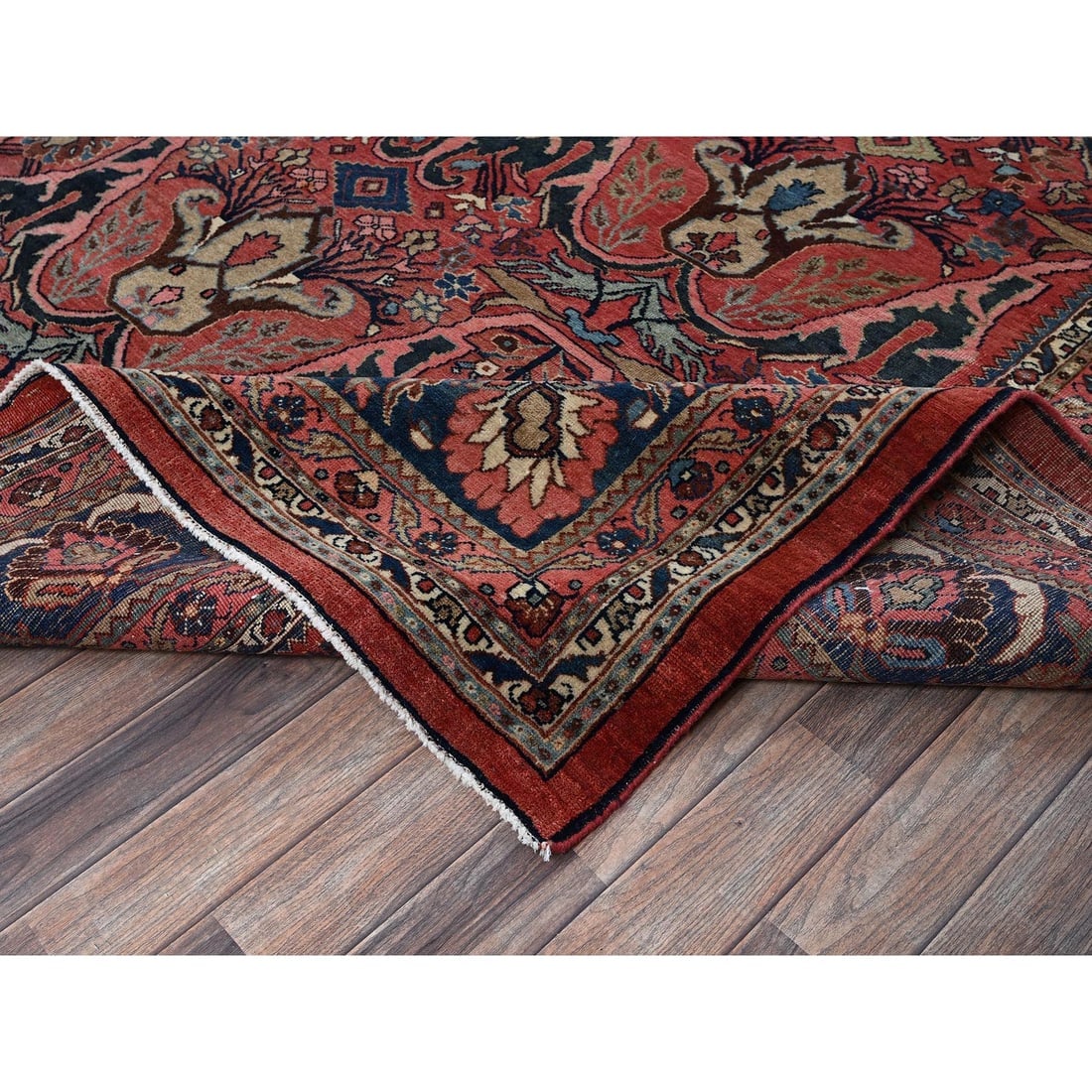 Crimson Red Antique Persian Bijar Garus Clean Hand Knotted Wool Rug - 6