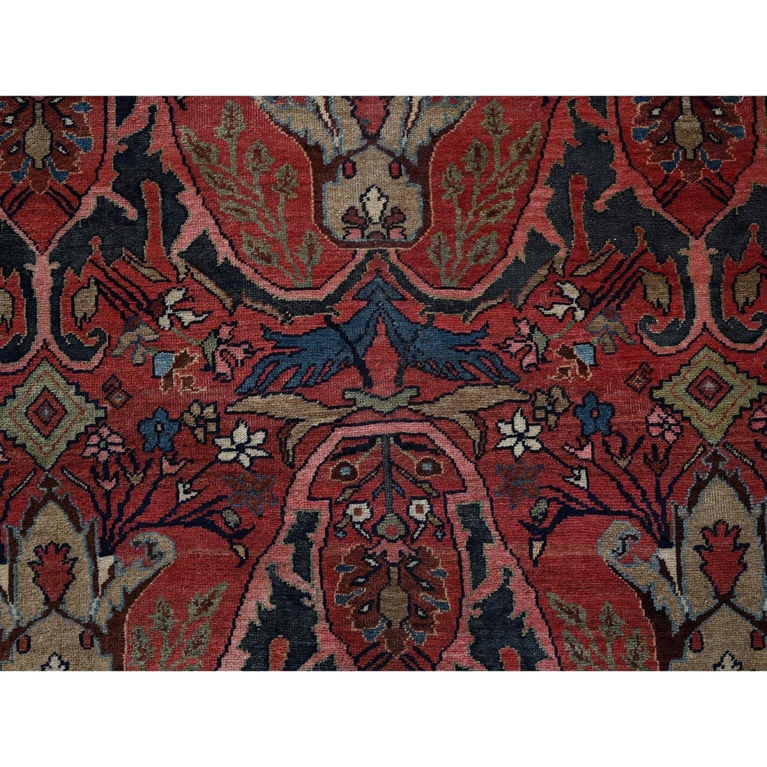 Crimson Red Antique Persian Bijar Garus Clean Hand Knotted Wool Rug - 8