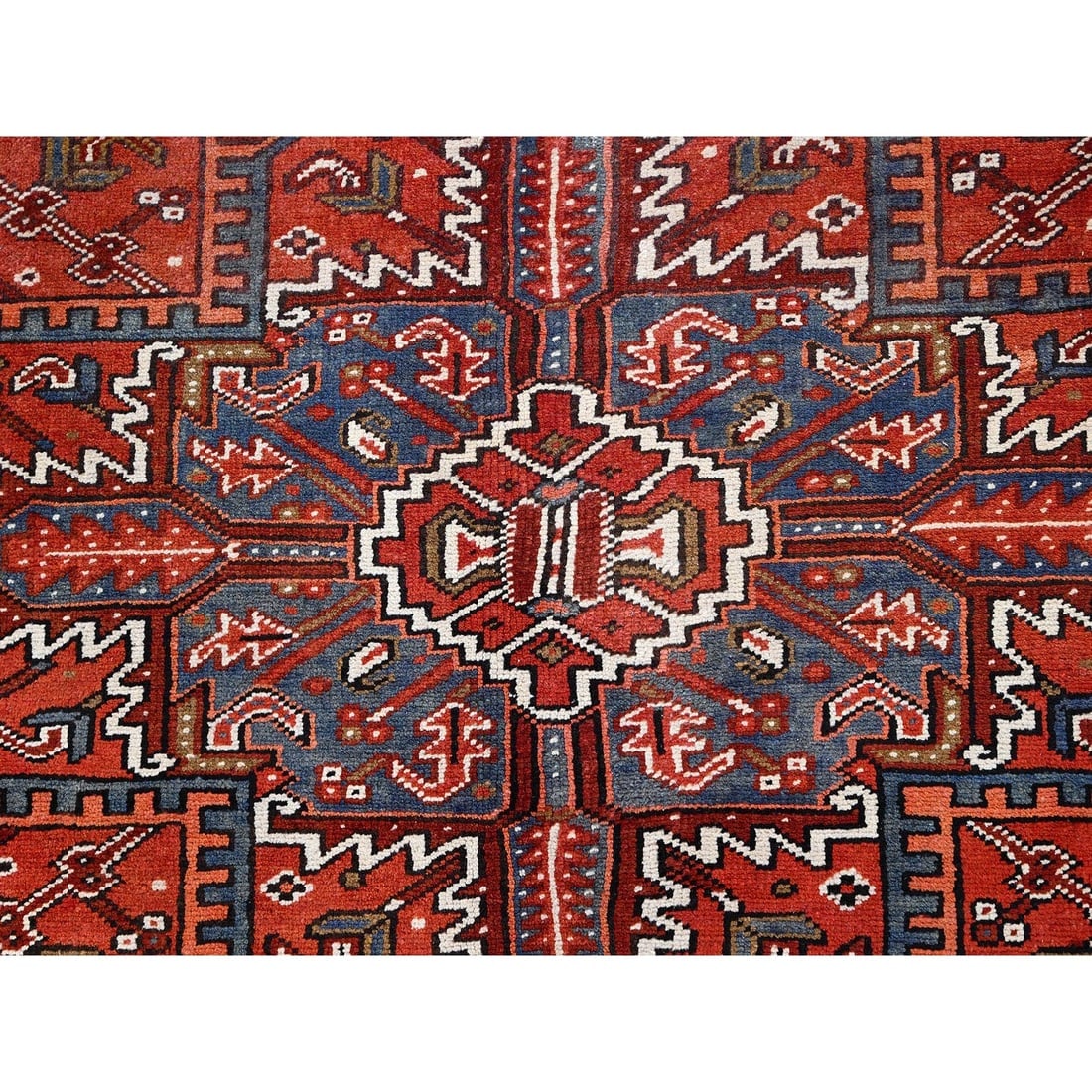 Turkey Red, Worn Wool, Hand Knotted, Semi Antique Persian Heriz Rug - 8