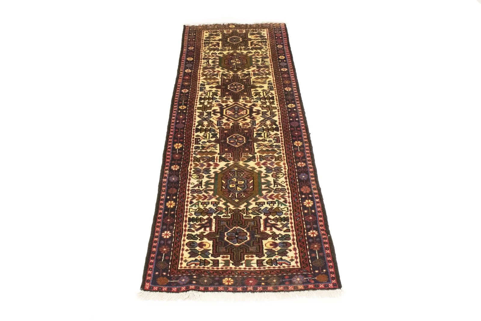 Vintage Cream Geometric 2X6 Karajeh Persian Runner Rug - 3