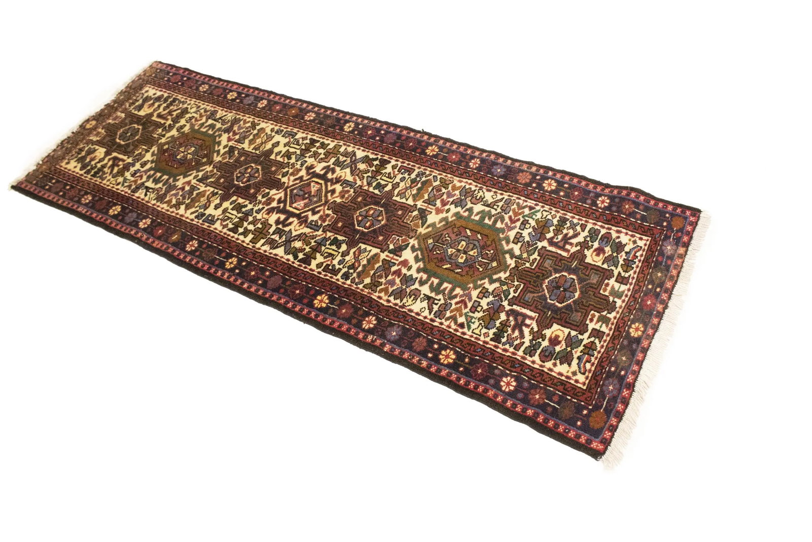Vintage Cream Geometric 2X6 Karajeh Persian Runner Rug - 4