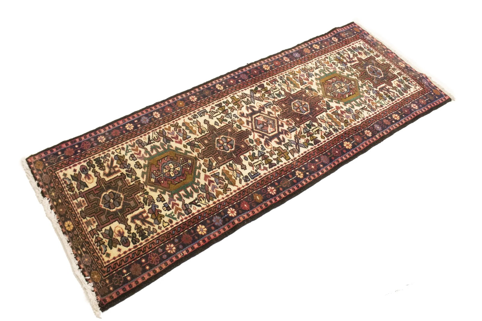 Vintage Cream Geometric 2X6 Karajeh Persian Runner Rug - 5