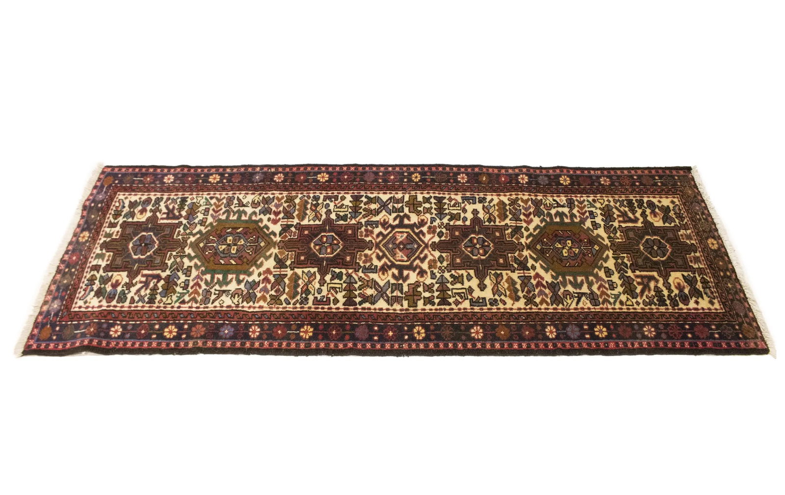 Vintage Cream Geometric 2X6 Karajeh Persian Runner Rug - 6