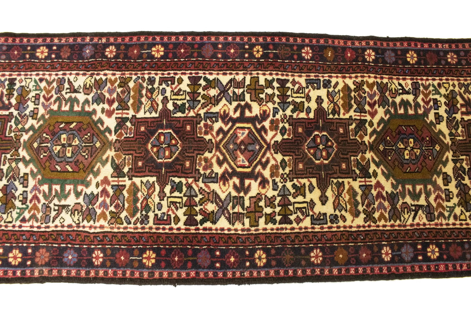 Vintage Cream Geometric 2X6 Karajeh Persian Runner Rug - 7
