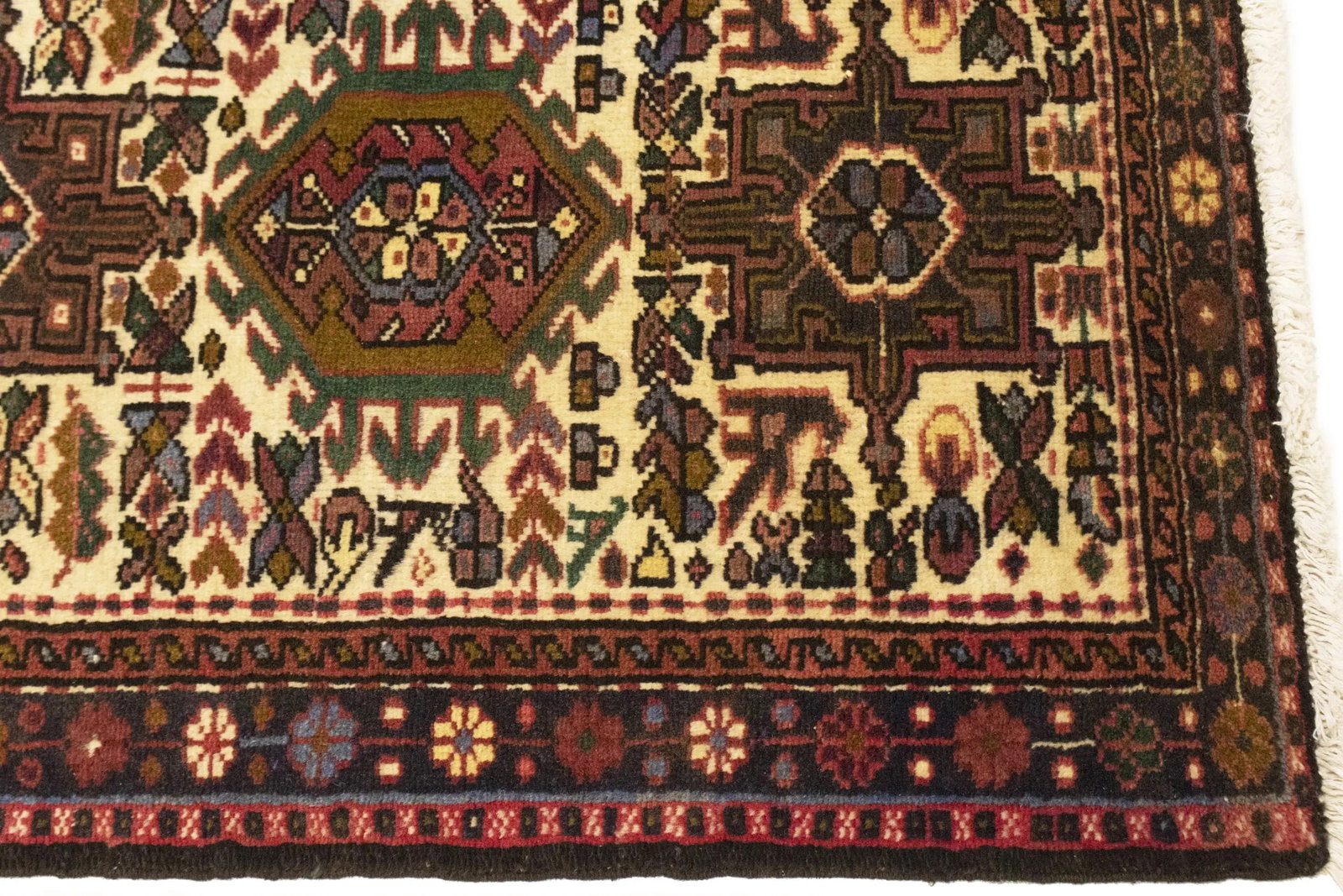 Vintage Cream Geometric 2X6 Karajeh Persian Runner Rug - 9