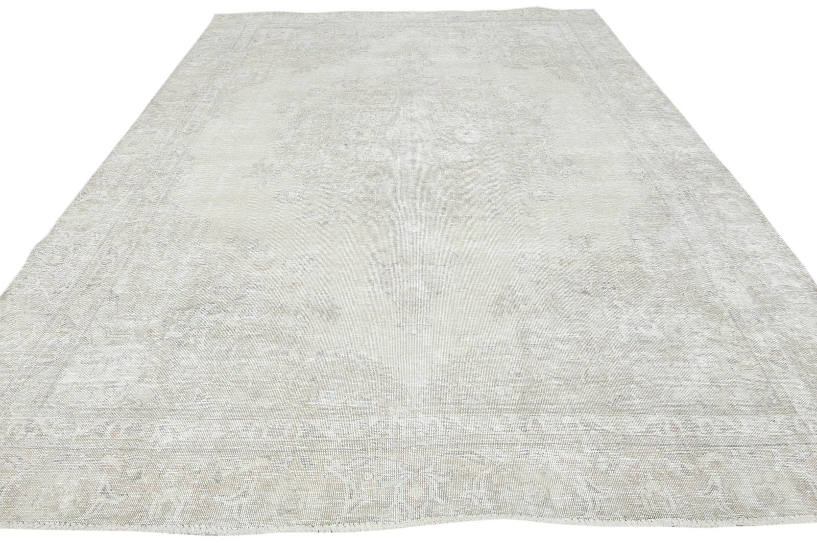 Muted Beige Antique Floral 8'3X10'9 Distressed Vintage Oriental Rug - 3