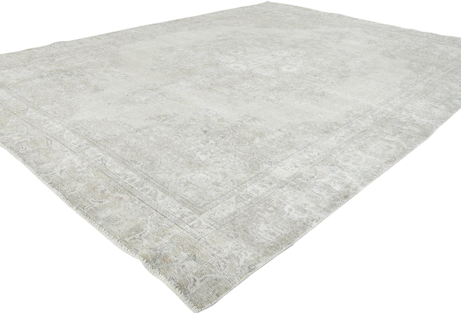 Muted Beige Antique Floral 8'3X10'9 Distressed Vintage Oriental Rug - 4