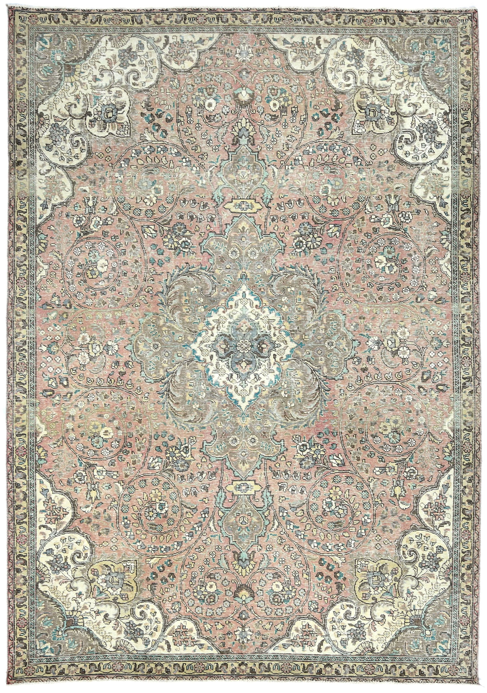 Antique Muted Floral 7'5X10'5 Distressed Vintage Oriental Rug: Title:Antique Muted Floral 7'5X10'5 Distressed Vintage Oriental Rug Description:Hand Knotted 7'5X10'5 red oriental rug made with vegetable dyes (fine wool pile and cotton foundation), superior knot
