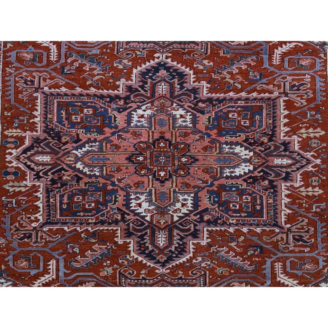 Red Antique Persian Heriz Clean Excellent Cond Hand Knotted Wool Rug - 7