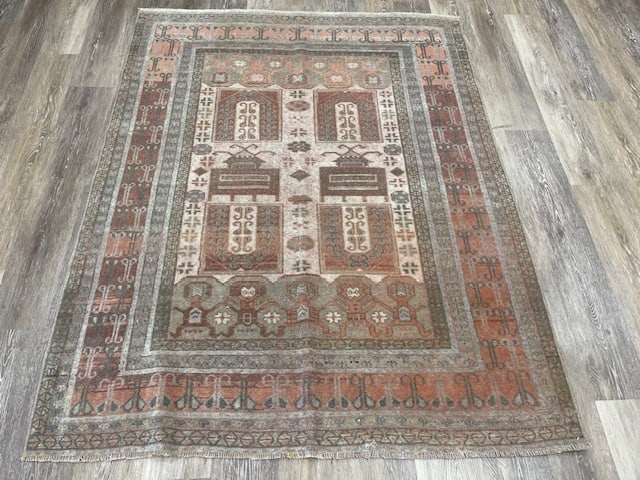 Antique Turkish Village Rug-5369: Title:Antique Turkish Village Rug-5369 Description:Beautiful Antique Turkish Rug from central Turkey, size 4 ft. 3 inches by 5 ft. 6 inches, circa 1930 in very good condition with original ends and ed