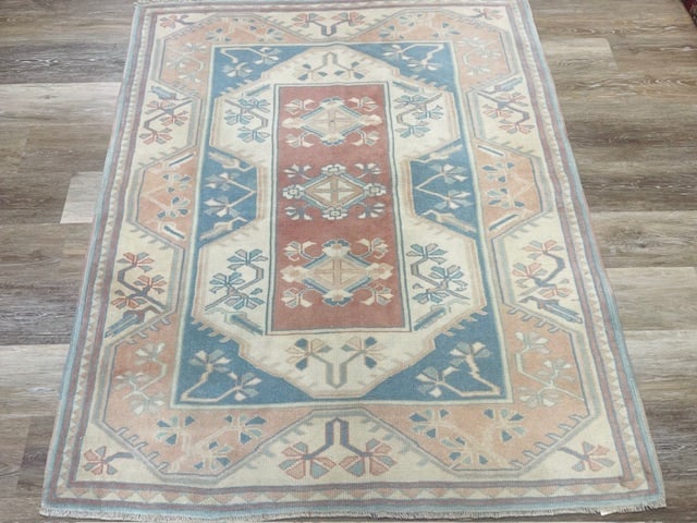 Vintage Turkish Rug-5361: Title:Vintage Turkish Rug-5361 Description:Beautiful antique Turkish rug from central Turkey, size 4 ft by 4 ft. 9 inches, circa 1960 in excellent condition with all oeiginale ends and edges. Descript