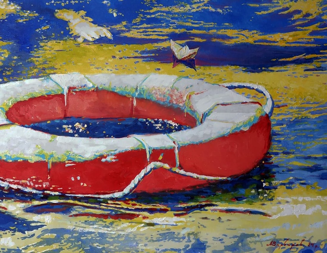 Oil painting Lifebuoy in the sea Anatoly Varvarov - 7