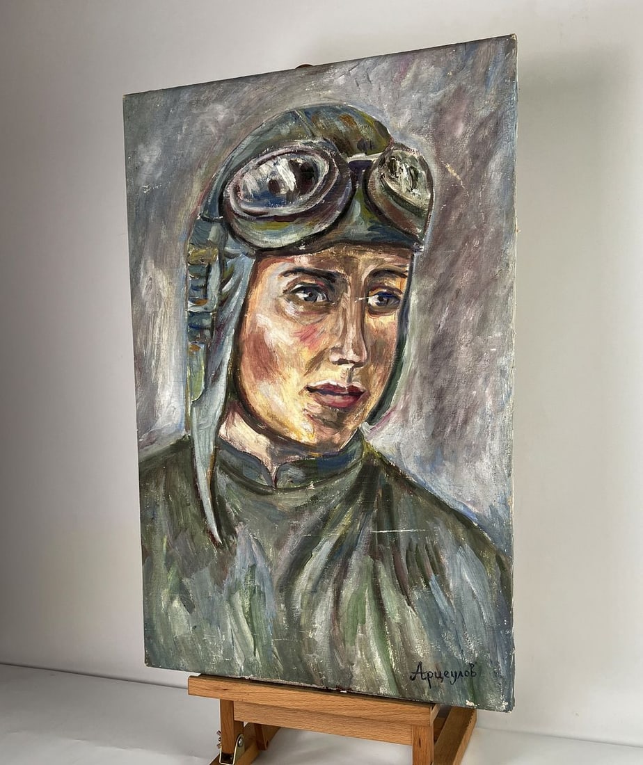 Oil painting Portrait of a female pilot Konstantin Artseulov - 2