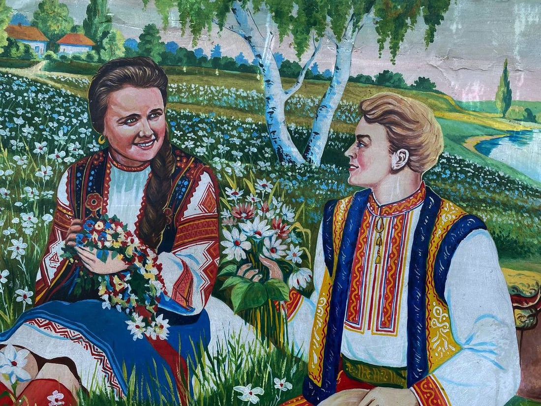 Oil painting Picking flowers by the river Unknown artist - 2