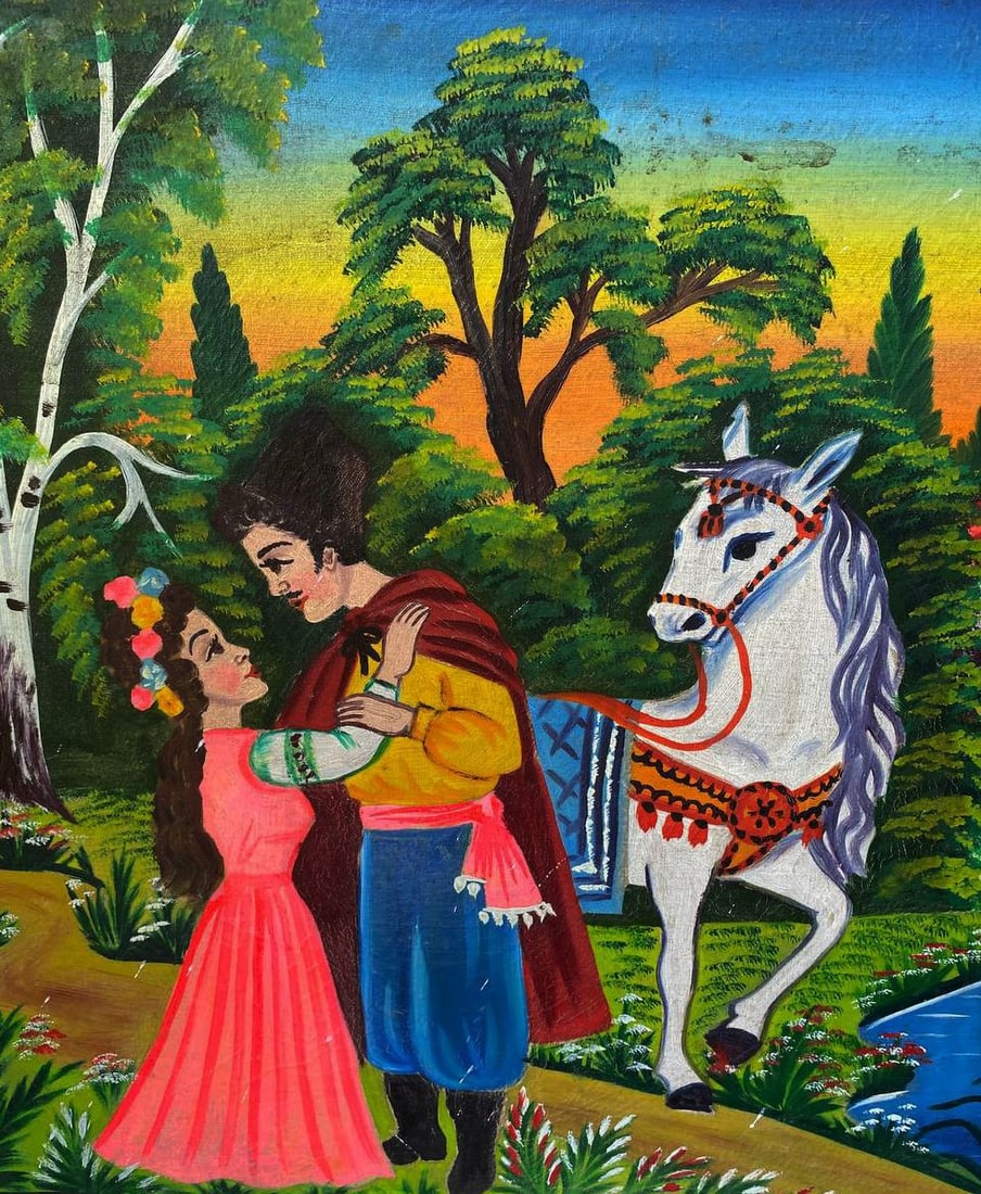 Oil painting Romantic walk by the lake Unknown artist - 3