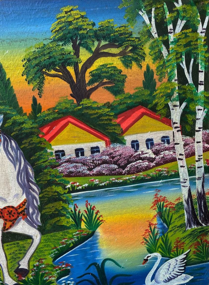 Oil painting Romantic walk by the lake Unknown artist - 4