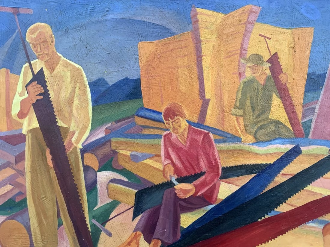 Abstract oil painting At a construction site (based on Alexandr Bogomazov) V. Konotopsky - 2