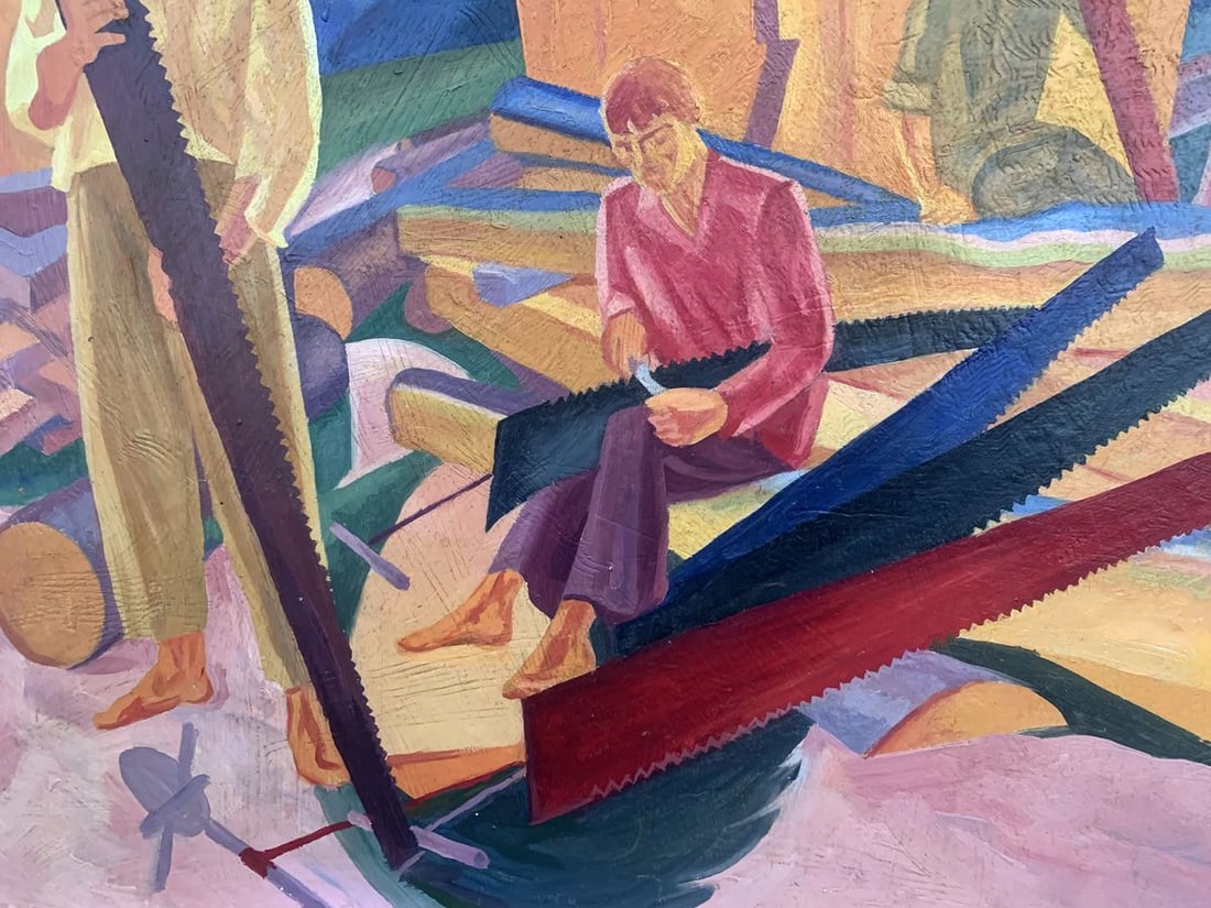 Abstract oil painting At a construction site (based on Alexandr Bogomazov) V. Konotopsky - 3