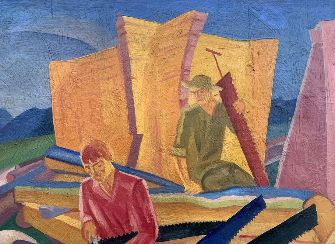 Abstract oil painting At a construction site (based on Alexandr Bogomazov) V. Konotopsky - 4
