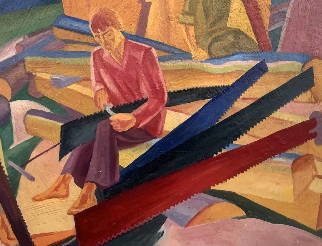 Abstract oil painting At a construction site (based on Alexandr Bogomazov) V. Konotopsky - 7