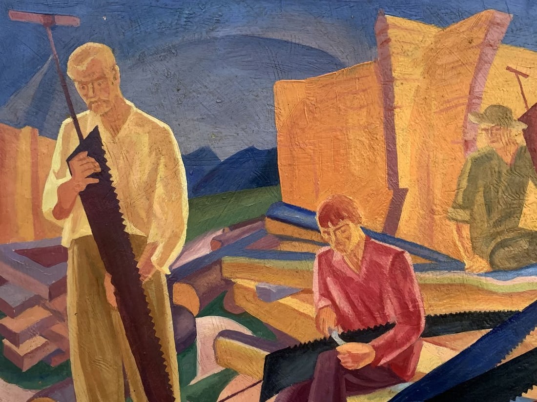 Abstract oil painting At a construction site (based on Alexandr Bogomazov) V. Konotopsky - 8
