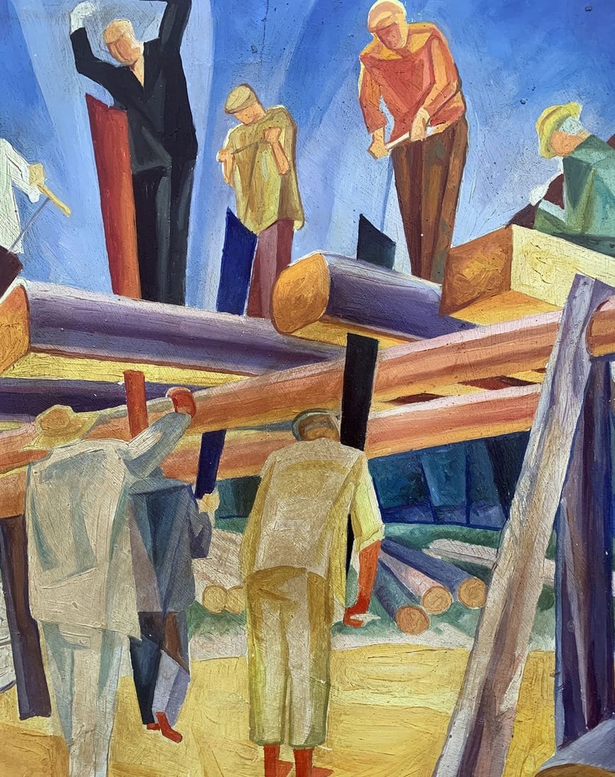 Abstract oil painting At a construction site (based on Alexandr Bogomazov) V. Konotopsky - 2