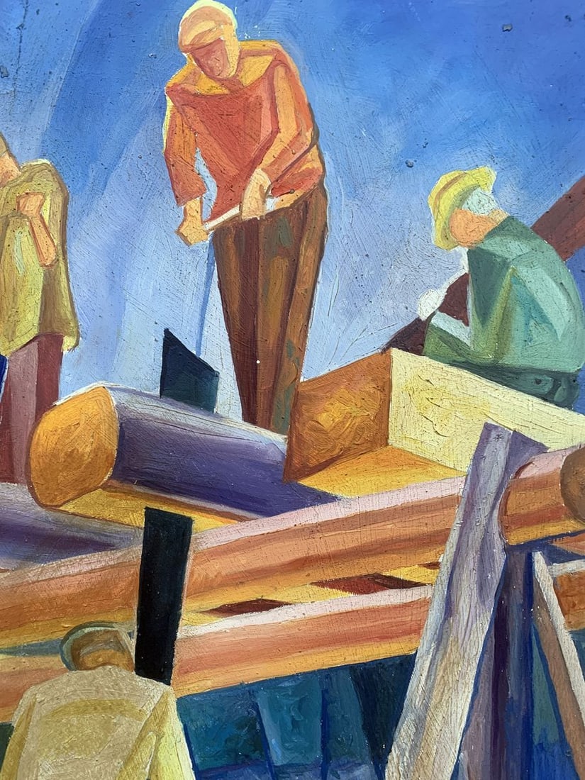 Abstract oil painting At a construction site (based on Alexandr Bogomazov) V. Konotopsky - 3