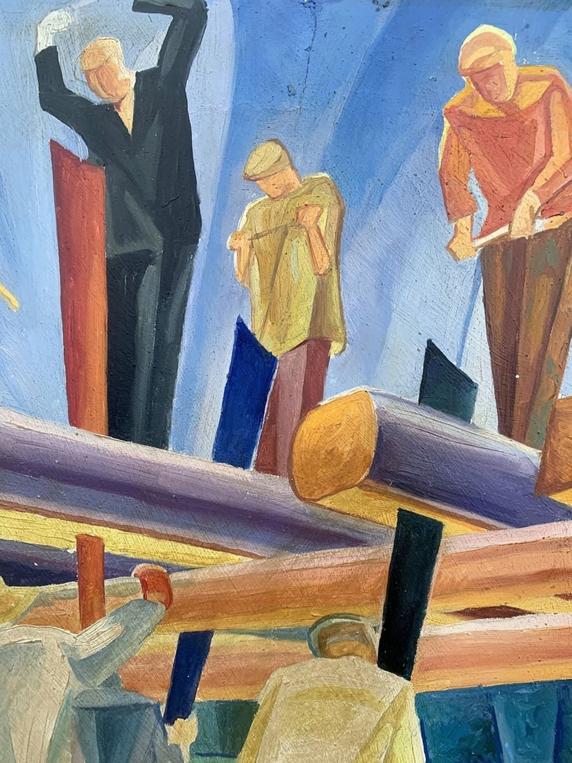 Abstract oil painting At a construction site (based on Alexandr Bogomazov) V. Konotopsky - 4