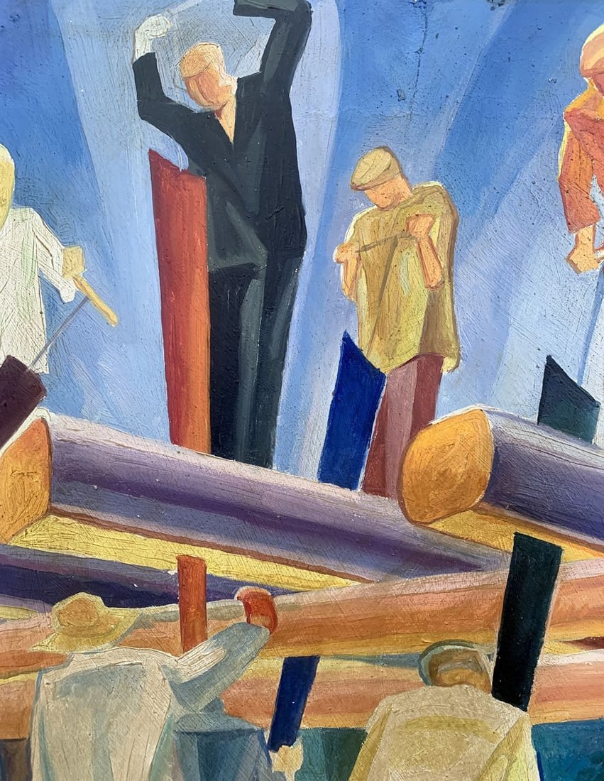 Abstract oil painting At a construction site (based on Alexandr Bogomazov) V. Konotopsky - 5