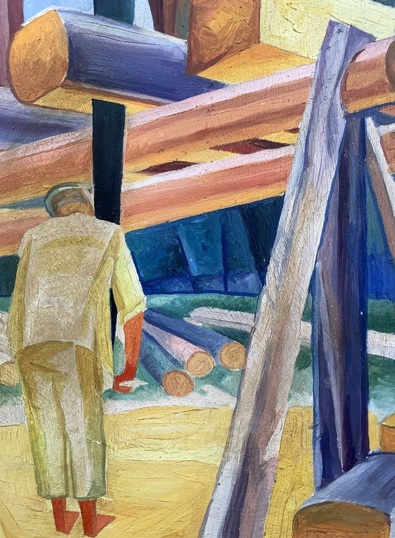 Abstract oil painting At a construction site (based on Alexandr Bogomazov) V. Konotopsky - 7