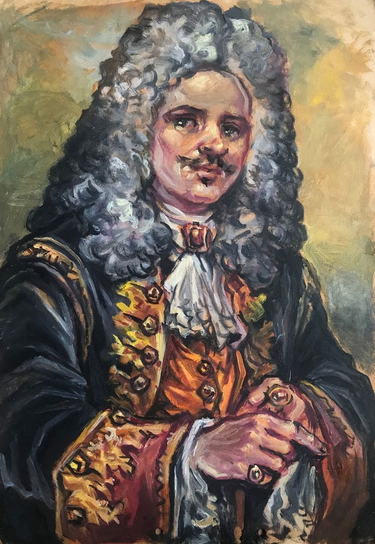 Oil painting French officer Alexander Arkadievich Litvinov: AAA2351 ntroducing the Oil Painting "French Officer"! This magnificent piece captures a French officer in all his 18th century splendor. From the ancient uniform to the puffy wig, every detail is