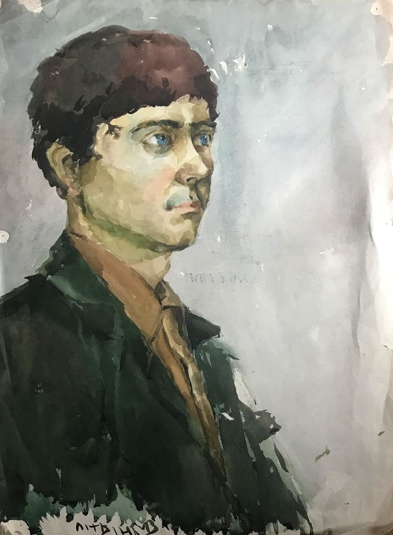 Watercolor painting Father portrait Alexander Arkadievich Litvinov: AAA2358 This beautiful painting is a portrait of the artist's father. It is a truly stunning work of art that capturing the likeness of the man perfectly. The artist has managed to perfectly capture t