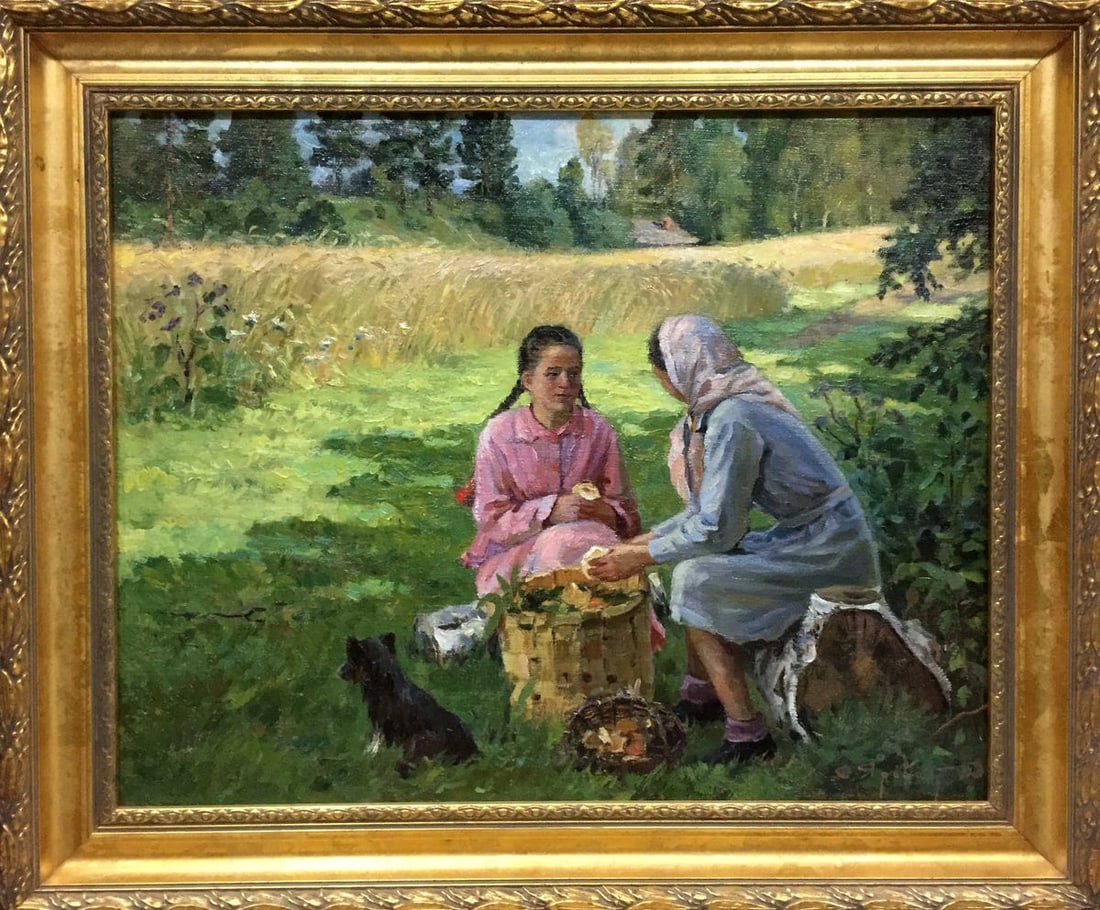 Oil painting Women with mushrooms Yaroviy Stepan Kalinovich: Vern 256 *** ABOUT THIS PAINTING *** * TITLE: "Women with mushrooms" * ARTISTS: Yaroviy Stepan Kalinovich * SIZE: 45x57 cm/17.71x22.44 inches' * MEDIUM: oil, canvas * HAND PAINTED: Original painting f