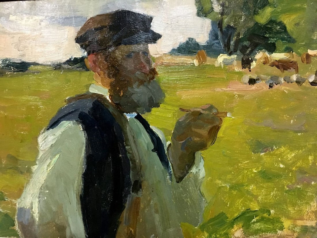 Oil painting Shepherd Yablokov Anatoly Ivanovich: Vern 340 *** ABOUT THIS PAINTING *** * TITLE: "Shepherd" * ARTISTS: Yablokov Anatoly Ivanovich * SIZE: 35x49.5 cm/13.77x19.48 inches' * MEDIUM: oil, cardboard * HAND PAINTED: Original painting from ou