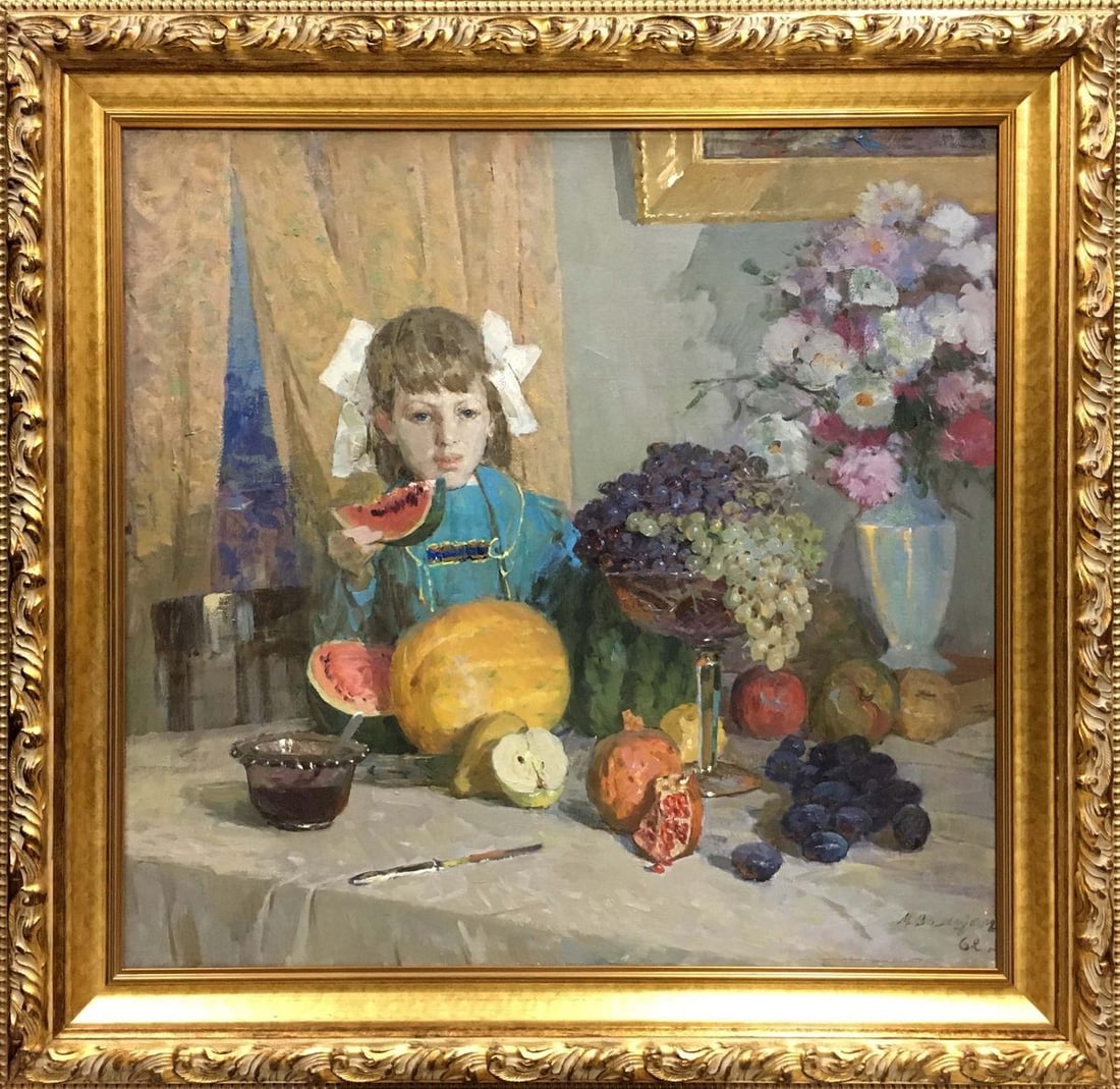 Oil painting Gifts of Autumn Wolstein Moses Lvovich: Vern 394 *** ABOUT THIS PAINTING *** * TITLE: "Gifts of Autumn" * ARTISTS: Wolstein Moses Lvovich * SIZE: 80x83 cm/31.49x32.67 inches' * MEDIUM: oil, canvas * HAND PAINTED: Original painting from our 
