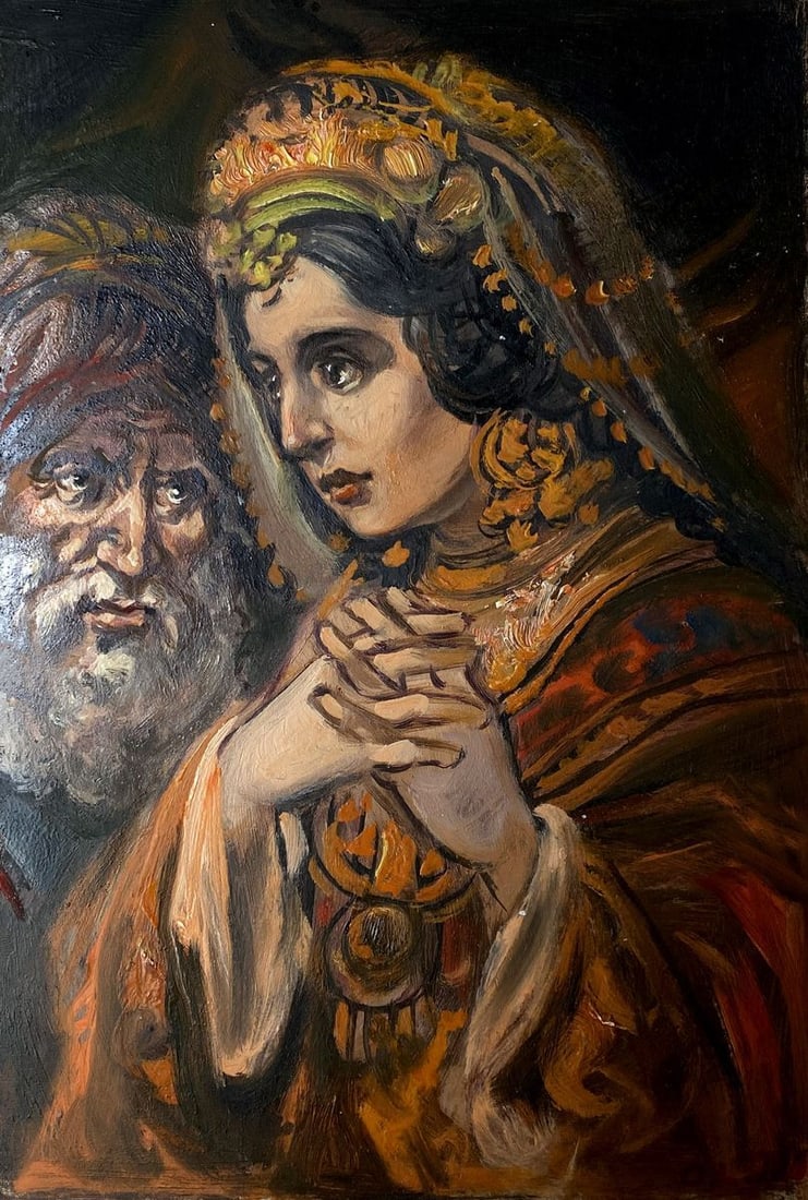 Oil painting Esther Alexander Arkadievich Litvinov: Litv 34AAA *** ABOUT THIS PAINTING *** * TITLE: "Esther" * ARTISTS: Alexander Arkadievich Litvinov * SIZE: 26x17 cm/10.23x6.69 inches' * MEDIUM: oil, cardboard * HAND PAINTED: Original painting from