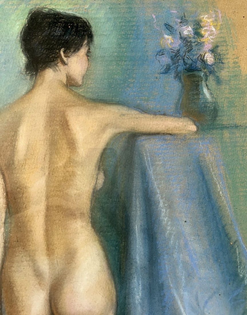 Pastel painting Naked girl with flowers V. Mishurovsky - 3