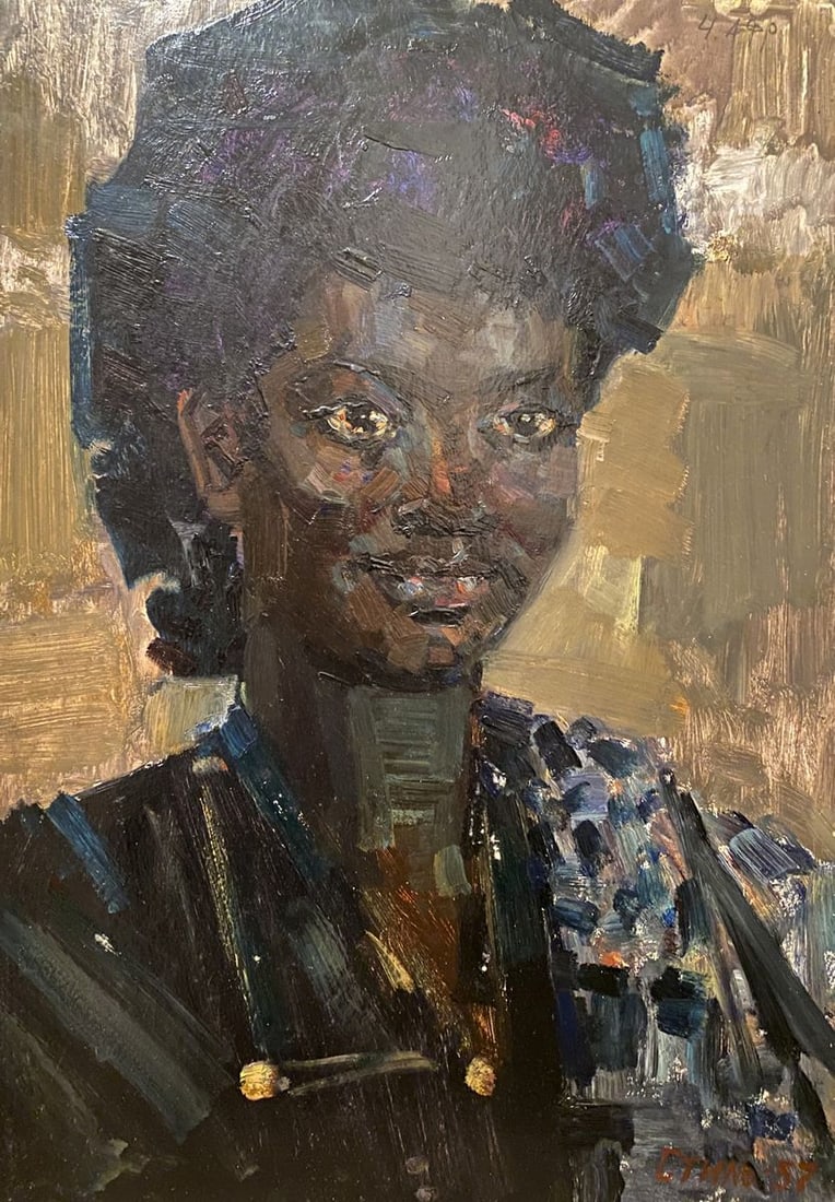 Oil painting Portrait of a girl Leonid Stil': GS 368*** ABOUT THIS PAINTING **** TITLE: "Portrait of a girl"* ARTISTS: Leonid Stil'* SIZE: 69x49 cm/27.16x19.29 inches'* MEDIUM: oil, cardboard* HAND PAINTED: Original painting from our collection* 