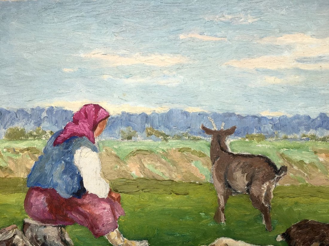 Oil painting Grandmother and goats Cherkas A.G. - 7