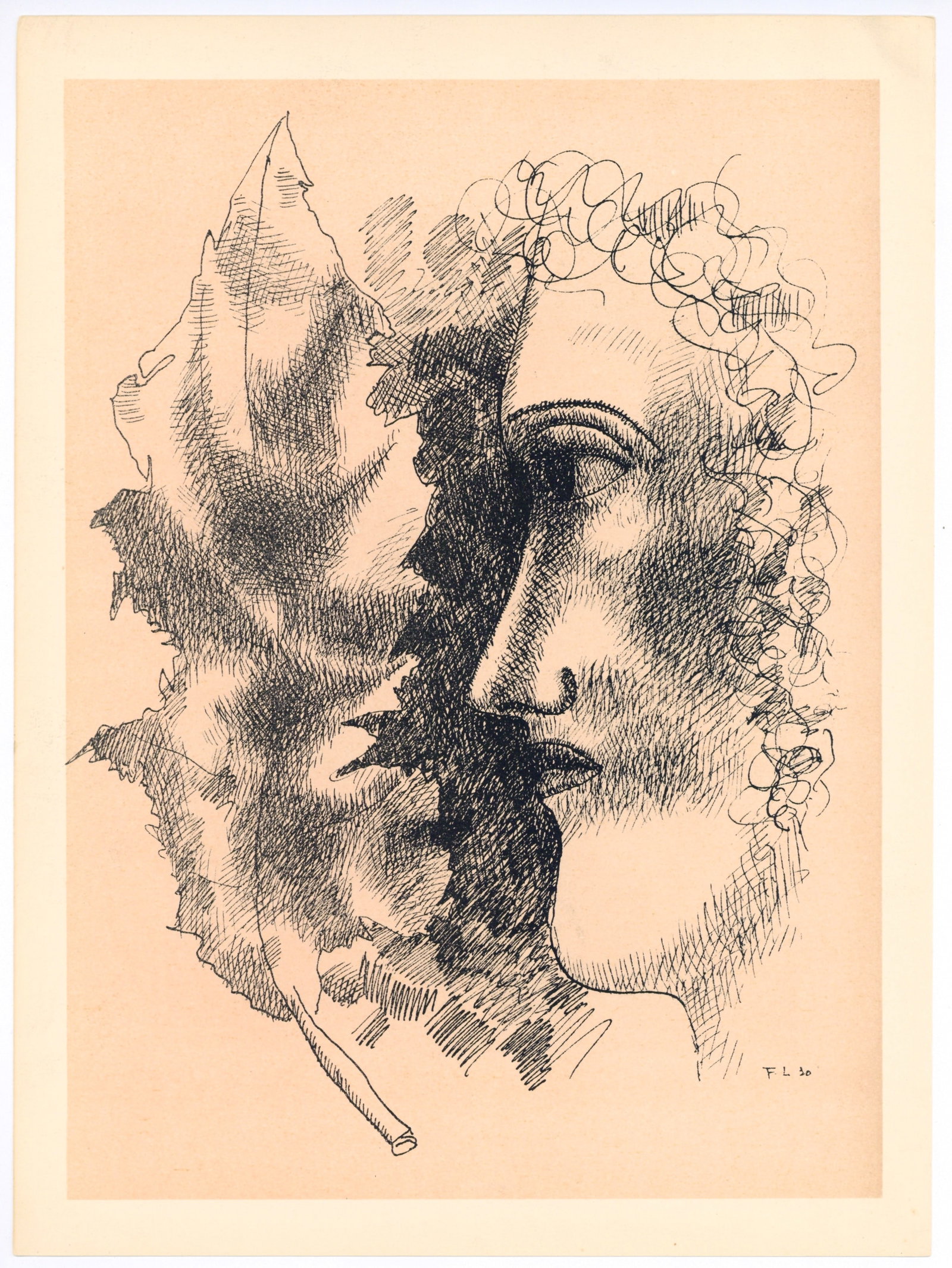 Fernand Leger lithograph "Tete et Feuille": Title: Fernand Leger lithograph "Tete et Feuille" Description: Medium: lithograph. Printed in 1939 by Mourlot Freres and published by Teriade for Verve (Volume 1, Number 5-6). Size: 10 1/4 x 14