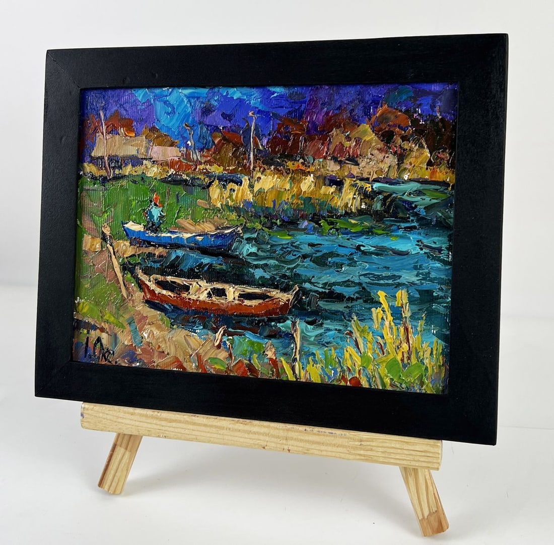 Oil painting Boats on the Shore in the Evening Oksana Ivanyuk - 2