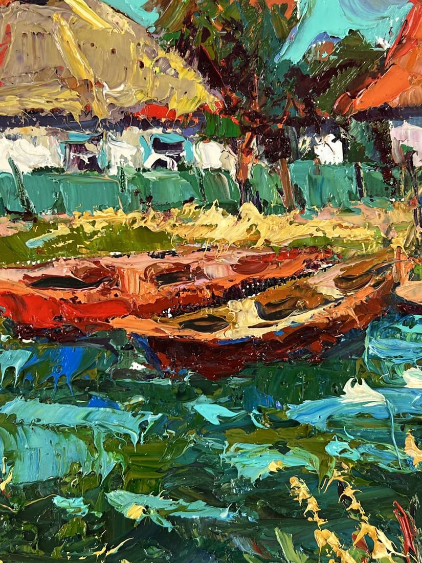 Oil painting Lake with boats in the village Oleksiy Ivanyuk - 7