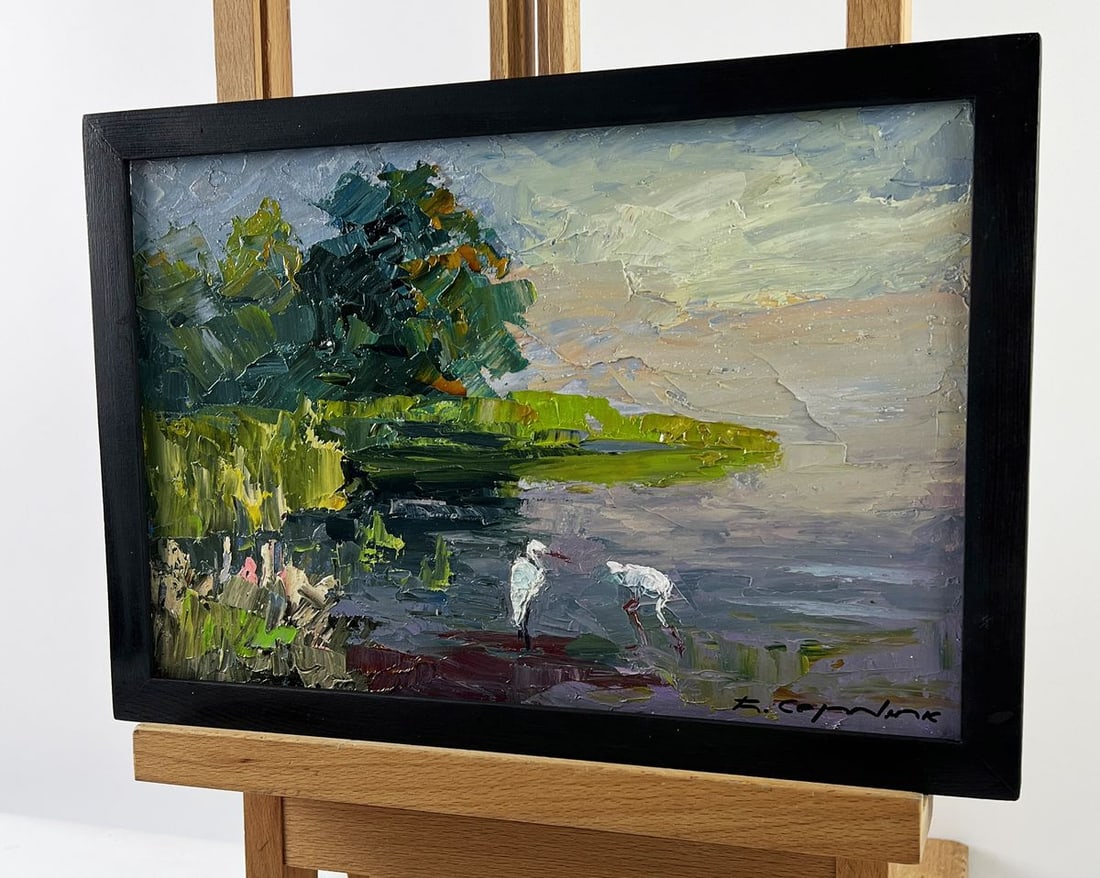 Oil painting Storks by the Pond Boris Serdyuk - 2