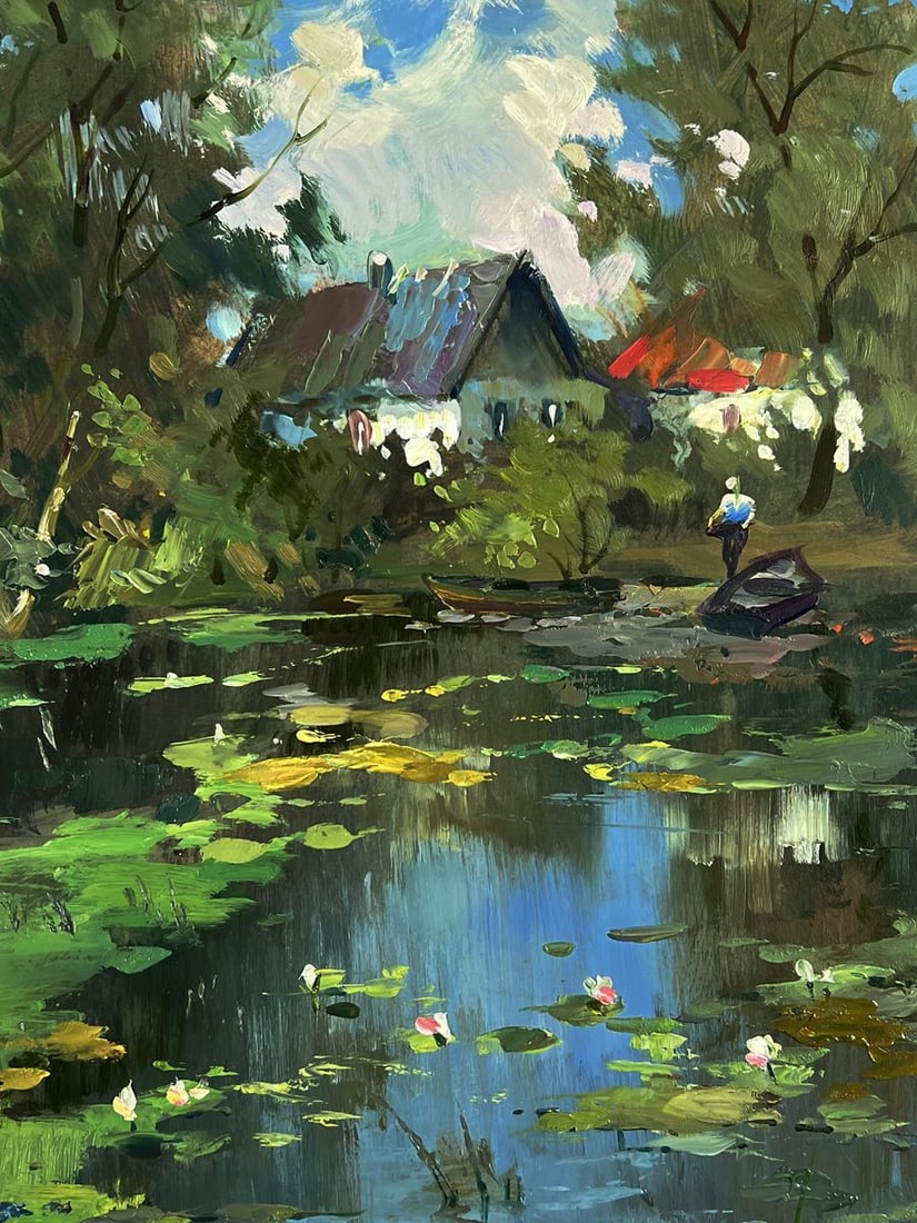 Oil painting A village lake behind the trees Yuriy Suprunchuk - 7