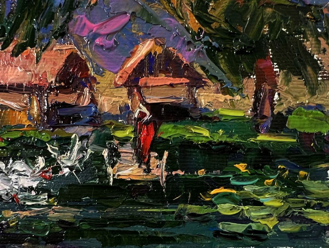 Oil painting Geese in a village lake Oksana Ivanyuk - 5