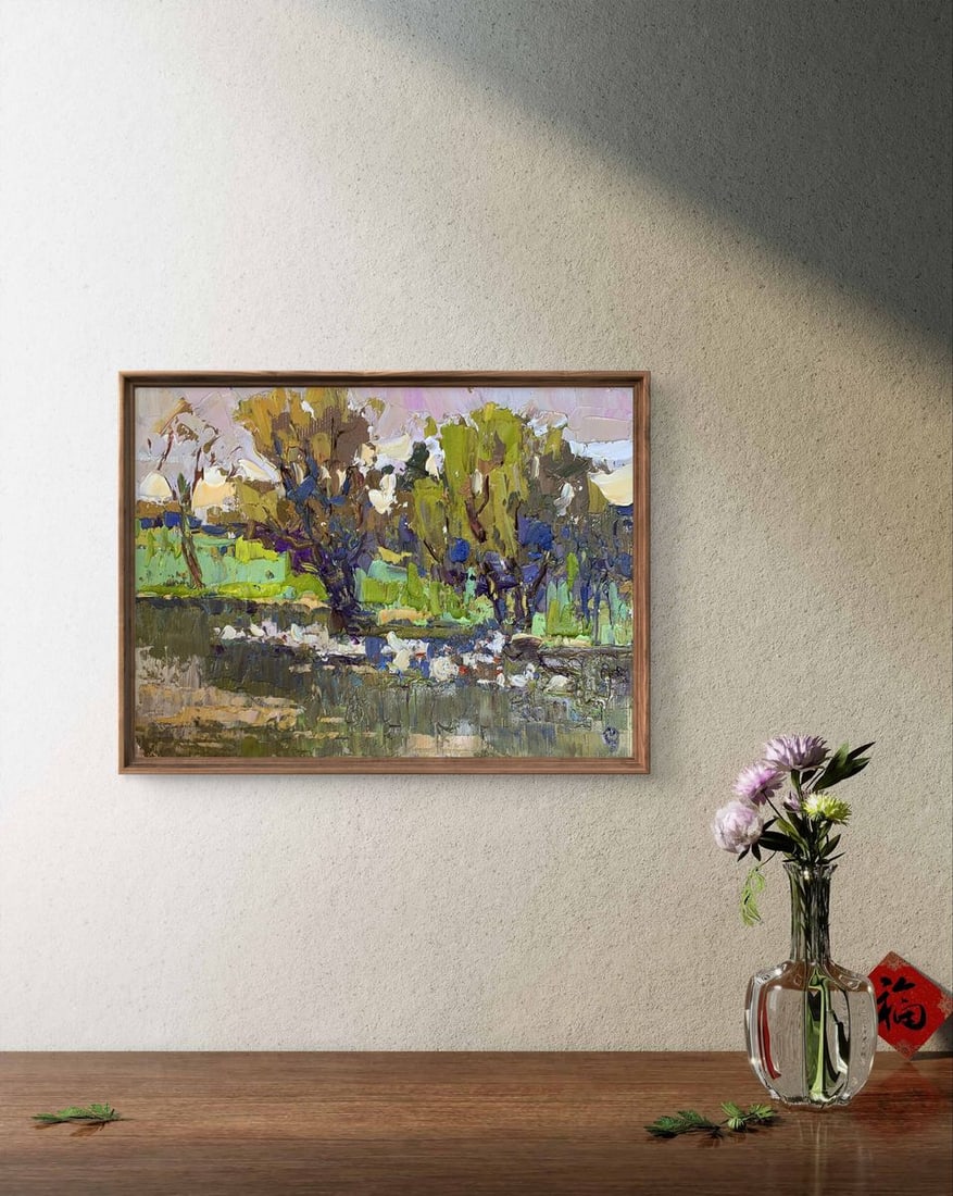 Oil painting Geese in the lake Oksana Kalenyuk - 2
