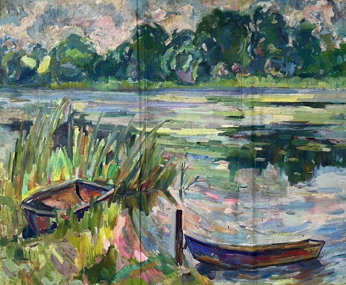 Oil painting boats Peter Tovpev: NoDobr 823 *** ABOUT THIS PAINTING *** * TITLE "boats" * ARTISTS Peter Tovpev * SIZE: 65x80 cm/'25.59x31.49 inches' * MEDIUM oil, canvas * HAND PAINTED Original painting from our collection * CONDITIO