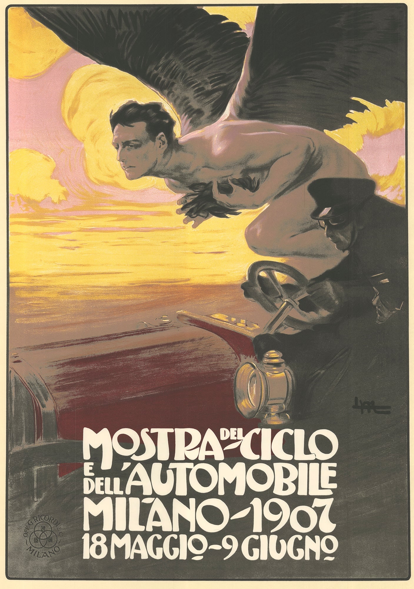 Leopoldo Metlicovitz - Bicycle and Automobile Exhibition - Offset Lithograph 50" x 38.25" - 2
