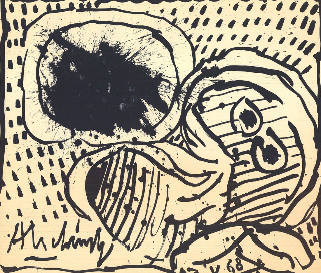 Pierre Alechinsky - He is for the Student the One Who Studies Himself - 1968 Lithograph 22.75" x - 3