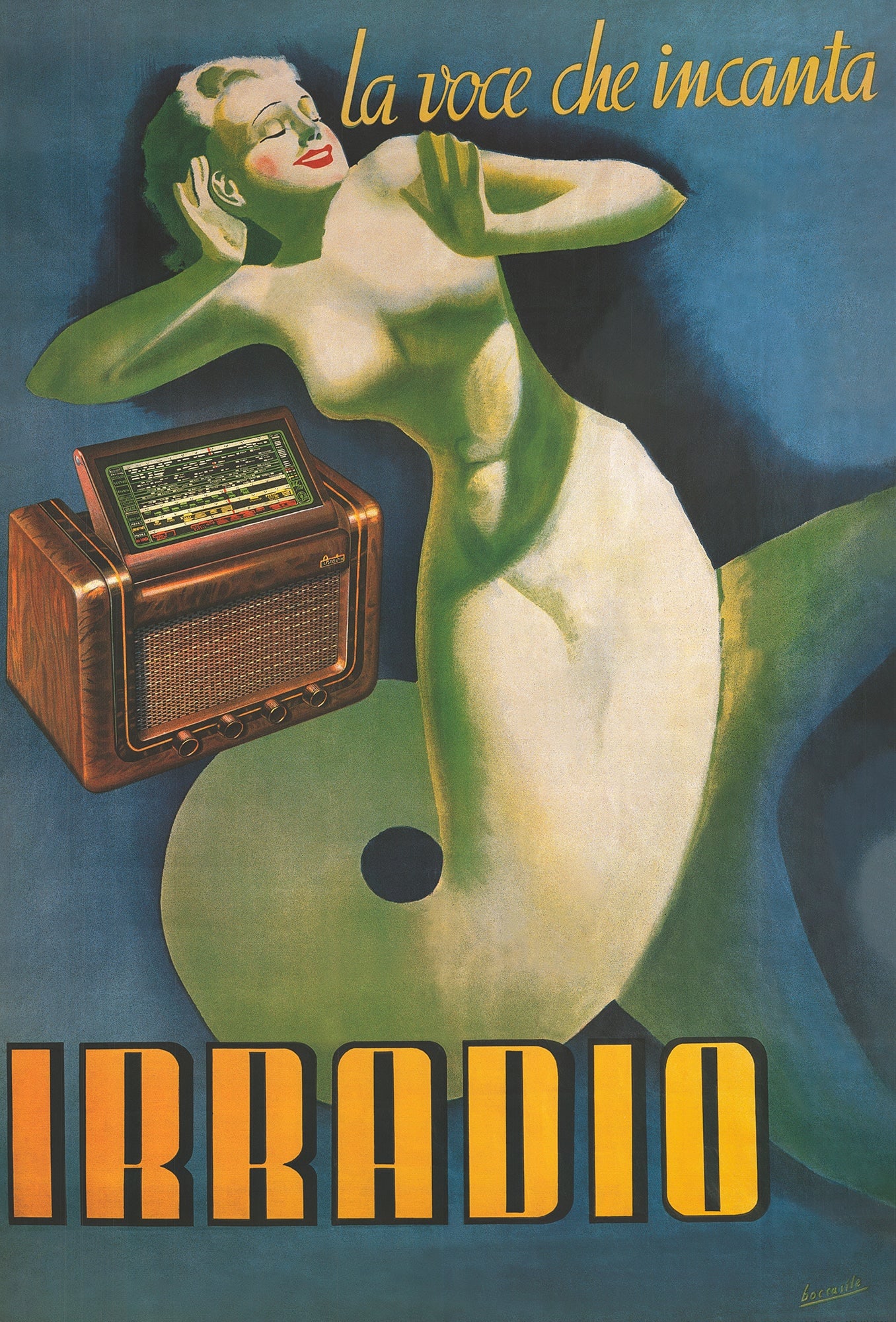 Gino Boccasile - Irradio La voce de Incanta - 1998 Offset Lithograph 54.25" x 38.25" - 2